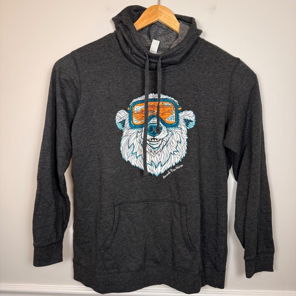 District Polar Bear Ski Goggles Hoodie XXL Amanda Rose Warren Graphic Gray